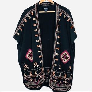 NWOT Lucky Brand Embroidered Kimono Cardigan Black